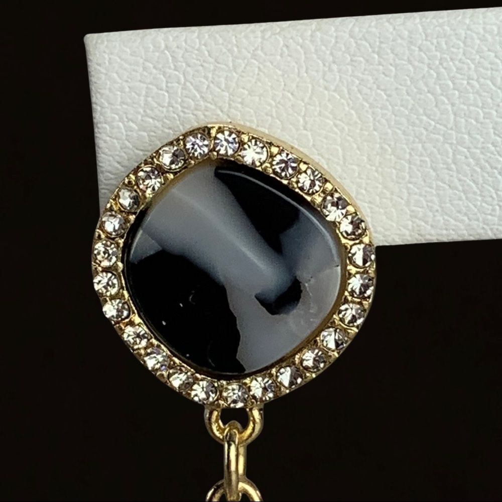Pavé Crystal Pearl Black Gold Acrylic Earrings - Picture 8 of 9